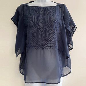 Banana Republic Sheer Embroidered Short Sleeve Top